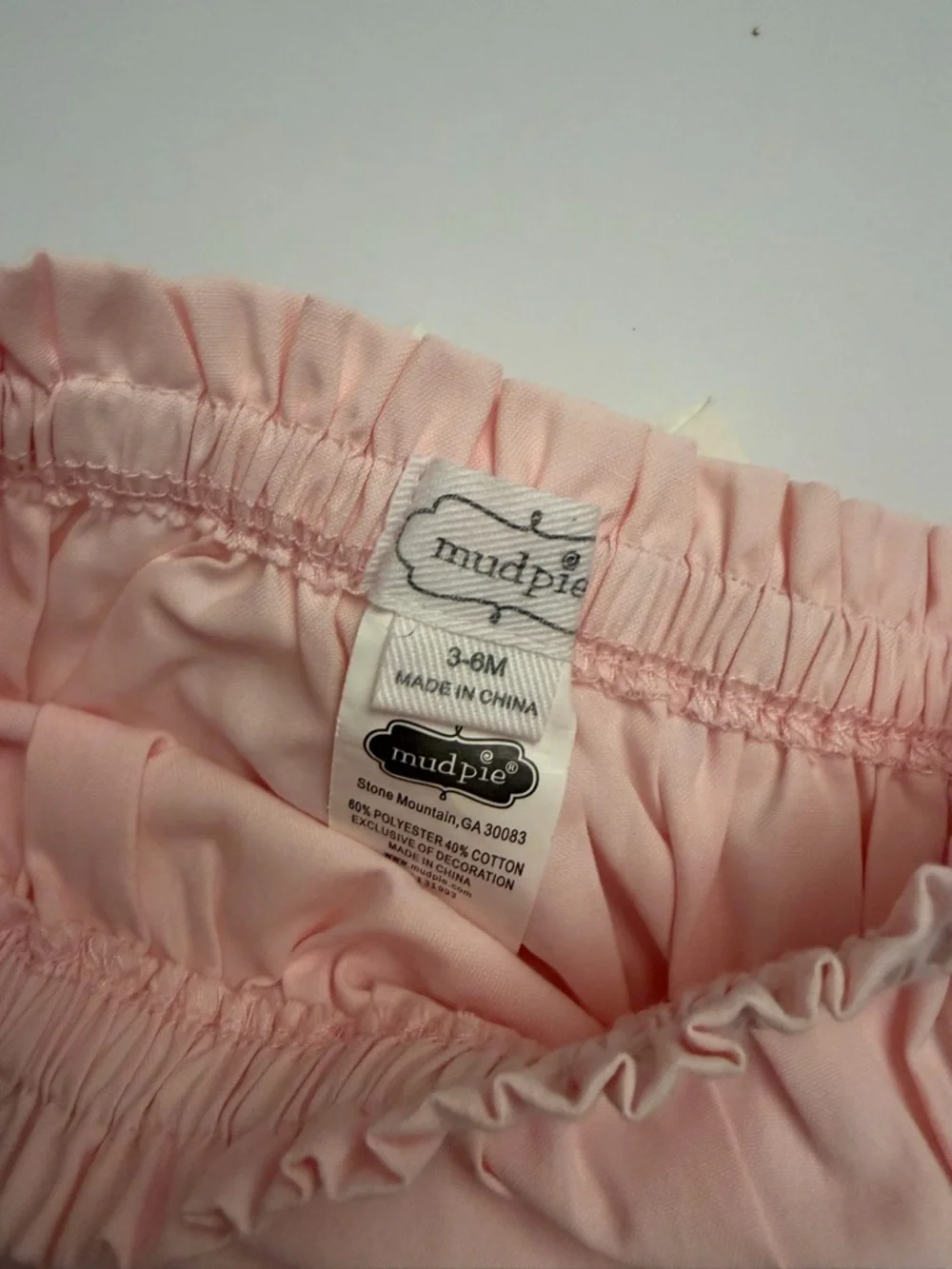 Mud Pie Pale Pink Diaper Cover with White Bow 3-6M
